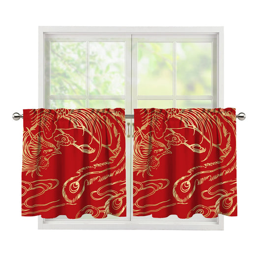Chinese Phoenix Print Tier Curtains