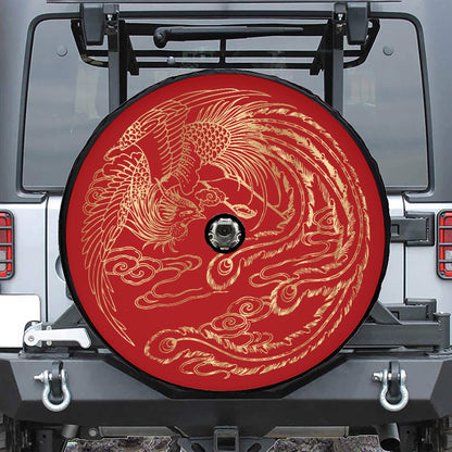 Chinese Phoenix Print Tire Cover With Camera Hole