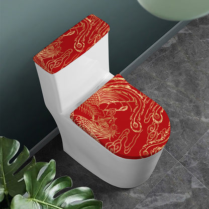 Chinese Phoenix Print Toilet Lid And Tank Cover Set