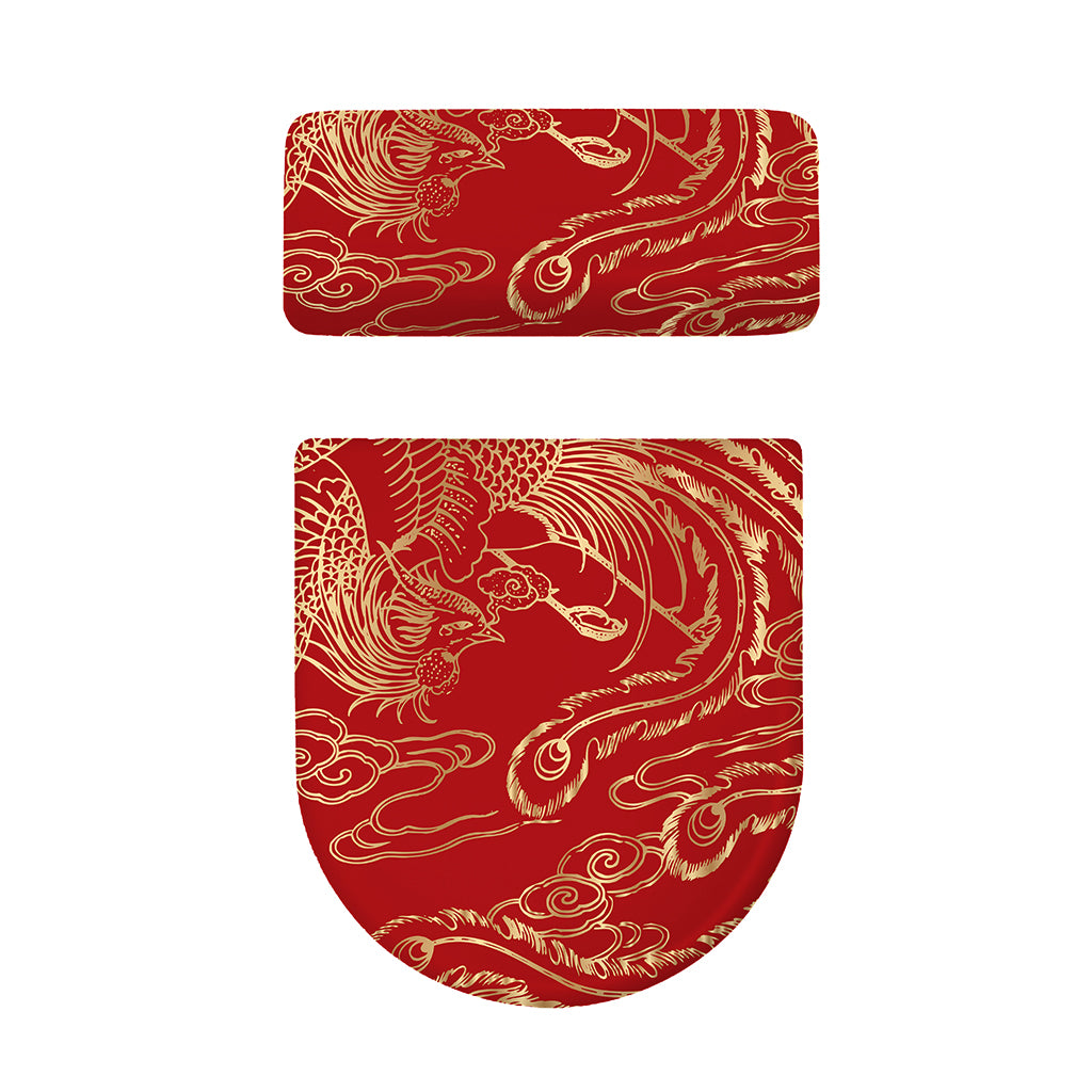 Chinese Phoenix Print Toilet Lid And Tank Cover Set