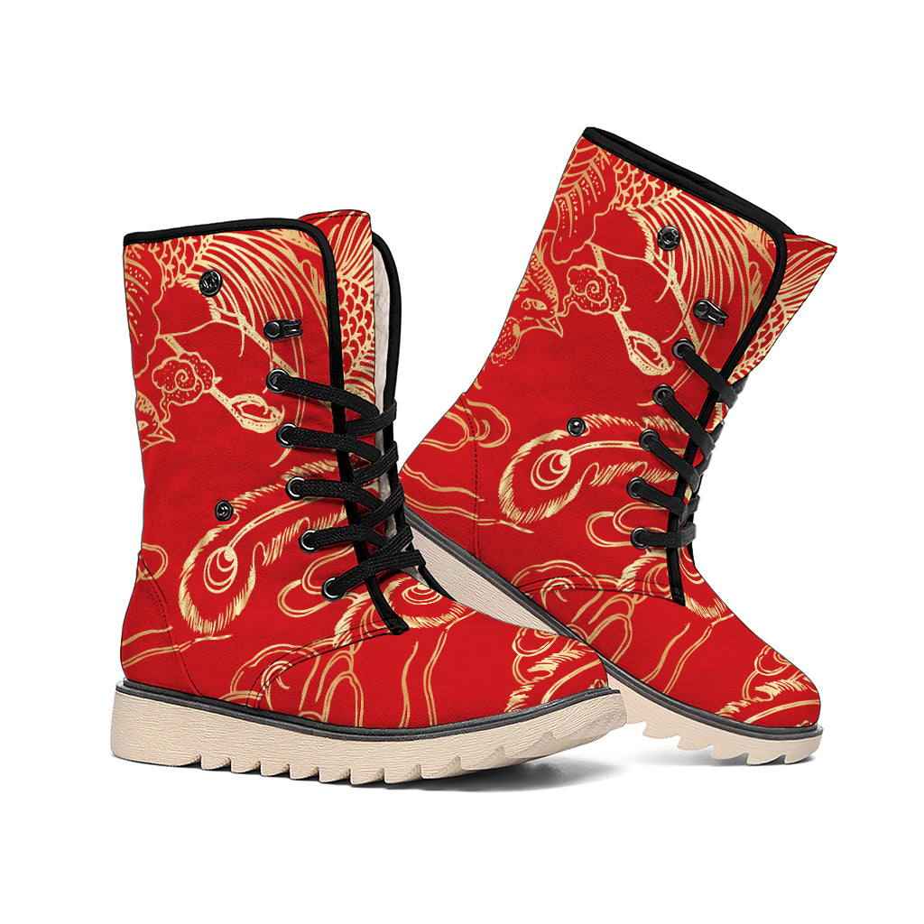 Chinese Phoenix Print Winter Boots