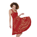 Chinese Phoenix Print Sleeveless Knee Length Dress