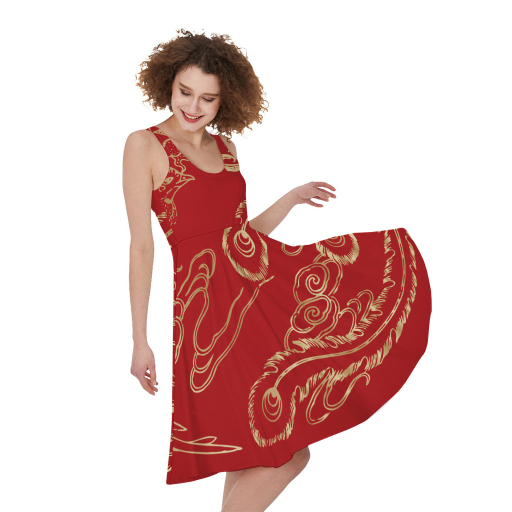 Chinese Phoenix Print Women's Sleeveless Dress