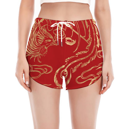 Chinese Phoenix Print Women's Split Running Shorts