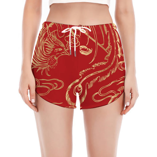 Chinese Phoenix Print Women's Split Running Shorts