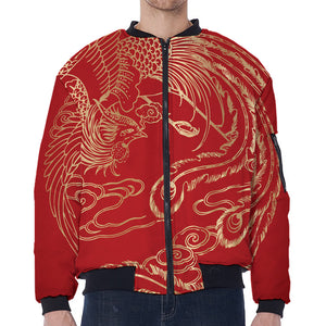 Chinese Phoenix Print Zip Sleeve Bomber Jacket