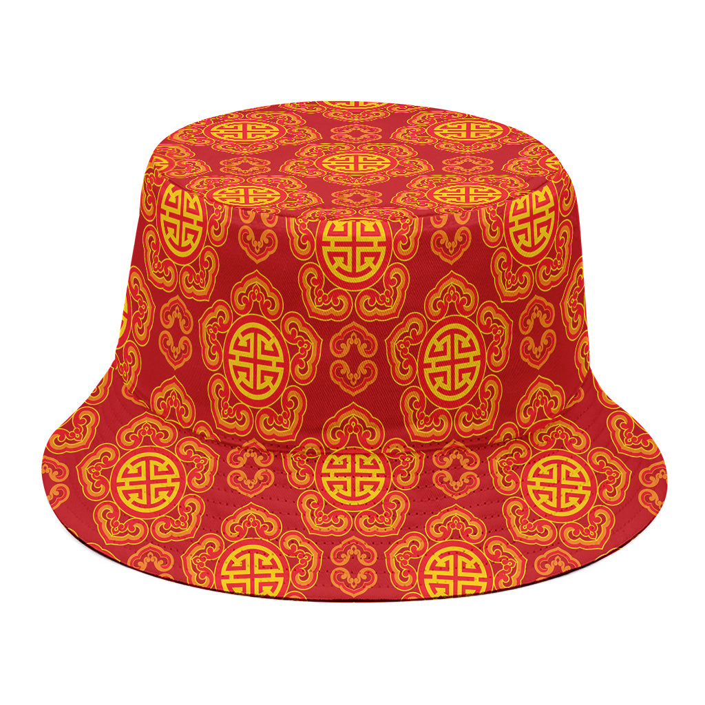 Chinese Prosperity Symbol Pattern Print Bucket Hat