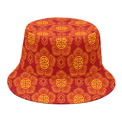 Chinese Prosperity Symbol Pattern Print Bucket Hat