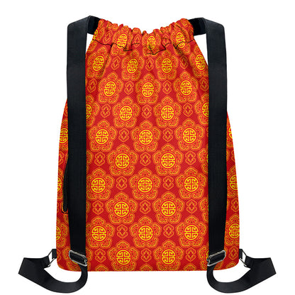 Chinese Prosperity Symbol Pattern Print Drawstring Backpack