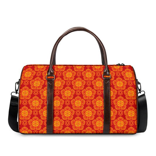 Chinese Prosperity Symbol Pattern Print Duffle Bag