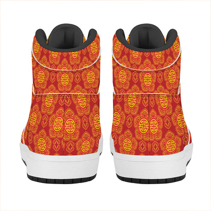 Chinese Prosperity Symbol Pattern Print High Top Leather Sneakers
