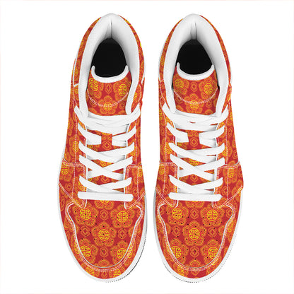 Chinese Prosperity Symbol Pattern Print High Top Leather Sneakers
