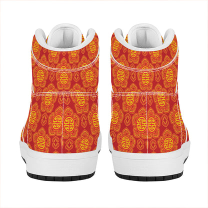 Chinese Prosperity Symbol Pattern Print High Top Leather Sneakers