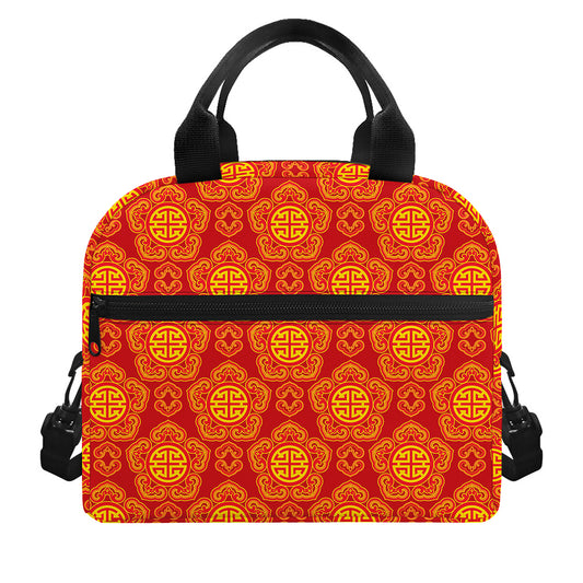 Chinese Prosperity Symbol Pattern Print Insulated Lunch Bag