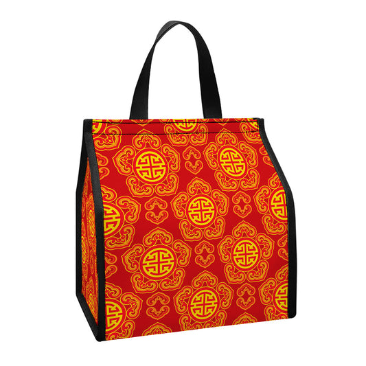 Chinese Prosperity Symbol Pattern Print Insulated Lunch Tote
