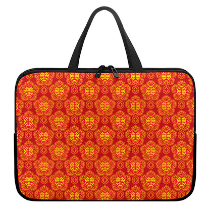 Chinese Prosperity Symbol Pattern Print Laptop Sleeve With Handle
