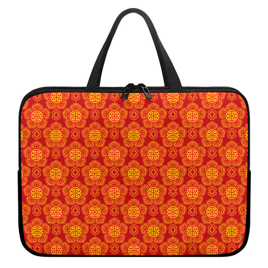 Chinese Prosperity Symbol Pattern Print Laptop Sleeve With Handle