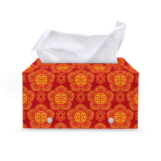 Chinese Prosperity Symbol Pattern Print Leather Tissue Box Cover