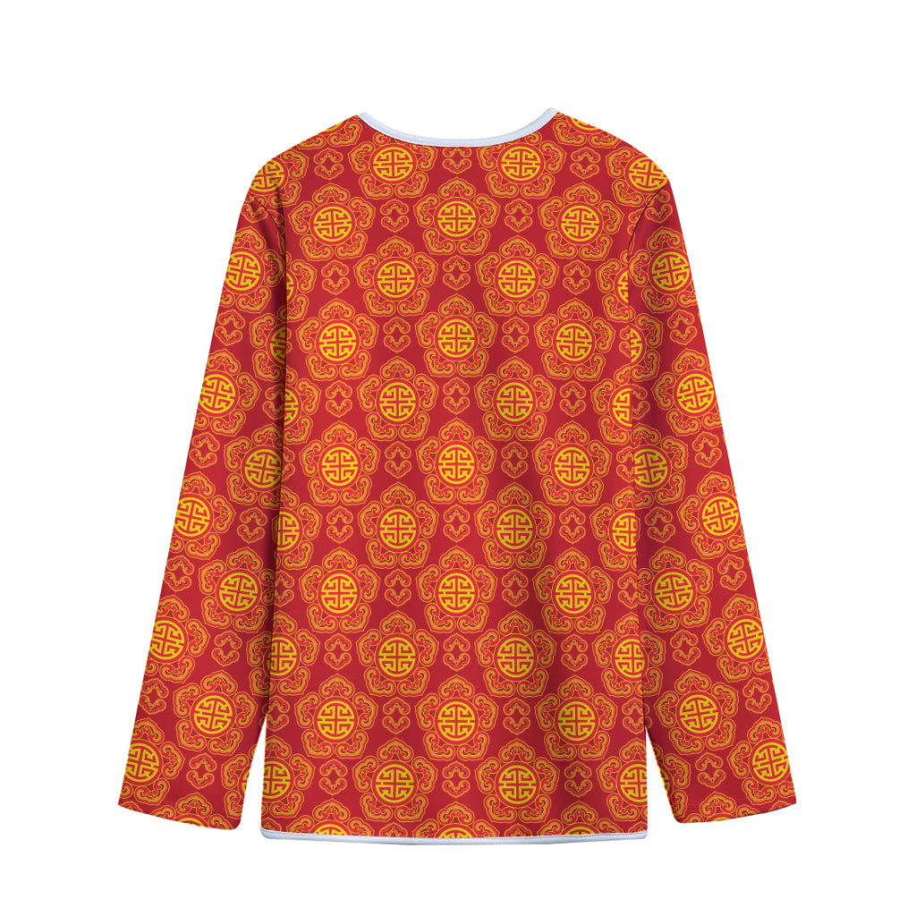 Chinese Prosperity Symbol Pattern Print Long Sleeve Short Coat