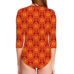 Chinese Prosperity Symbol Pattern Print Long Sleeve Swimsuit