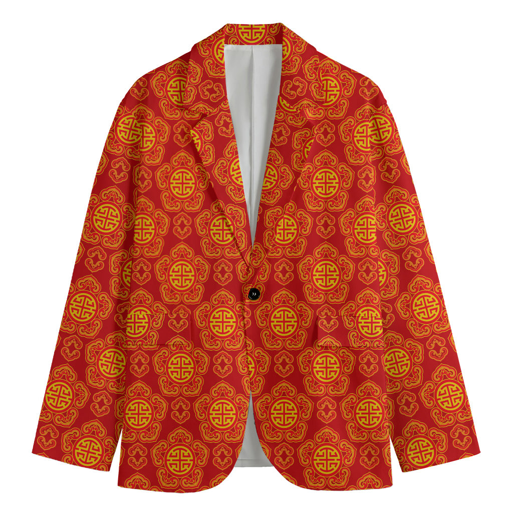 Chinese Prosperity Symbol Pattern Print Men's Blazer