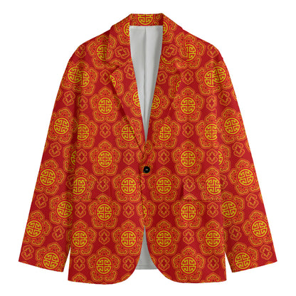 Chinese Prosperity Symbol Pattern Print Men's Blazer
