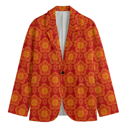 Chinese Prosperity Symbol Pattern Print Men's Blazer