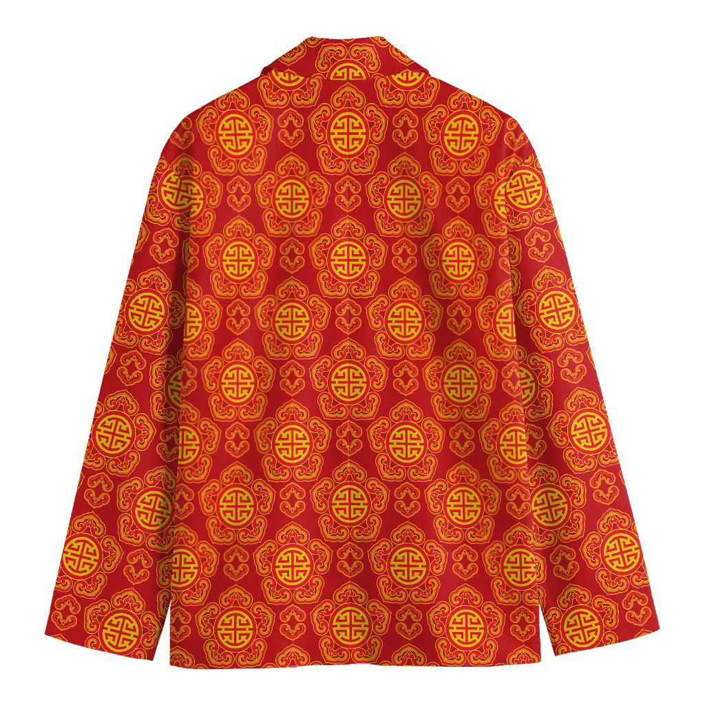 Chinese Prosperity Symbol Pattern Print Men's Blazer