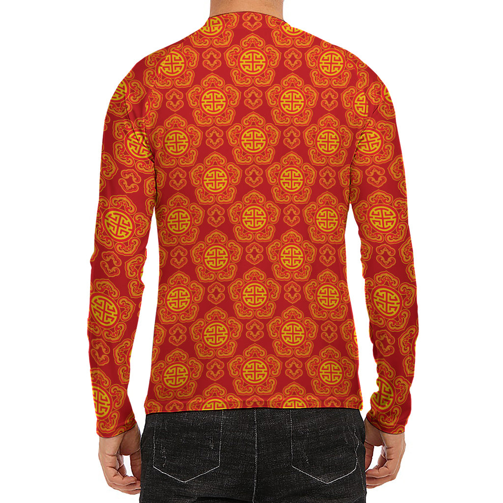 Chinese Prosperity Symbol Pattern Print Men's Long Sleeve Rash Guard