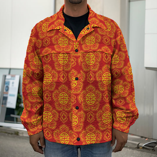 Chinese Prosperity Symbol Pattern Print Men's Shirt Jacket