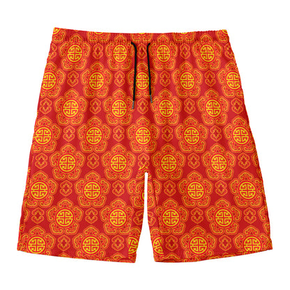 Chinese Prosperity Symbol Pattern Print Men's Swim Trunks