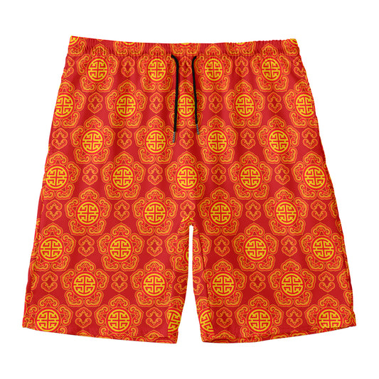 Chinese Prosperity Symbol Pattern Print Men's Swim Trunks