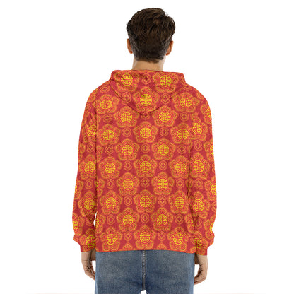 Chinese Prosperity Symbol Pattern Print Men's Velvet Pullover Hoodie