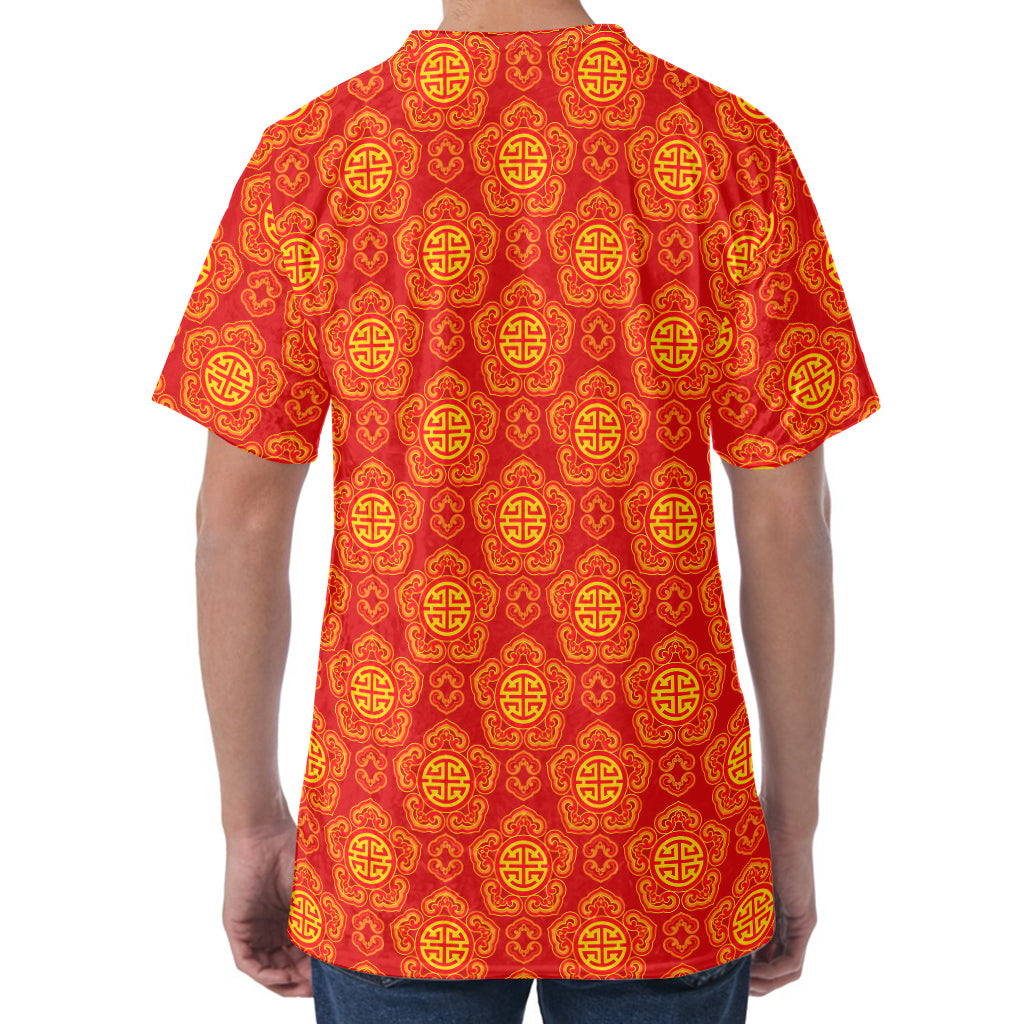 Chinese Prosperity Symbol Pattern Print Men's Velvet T-Shirt