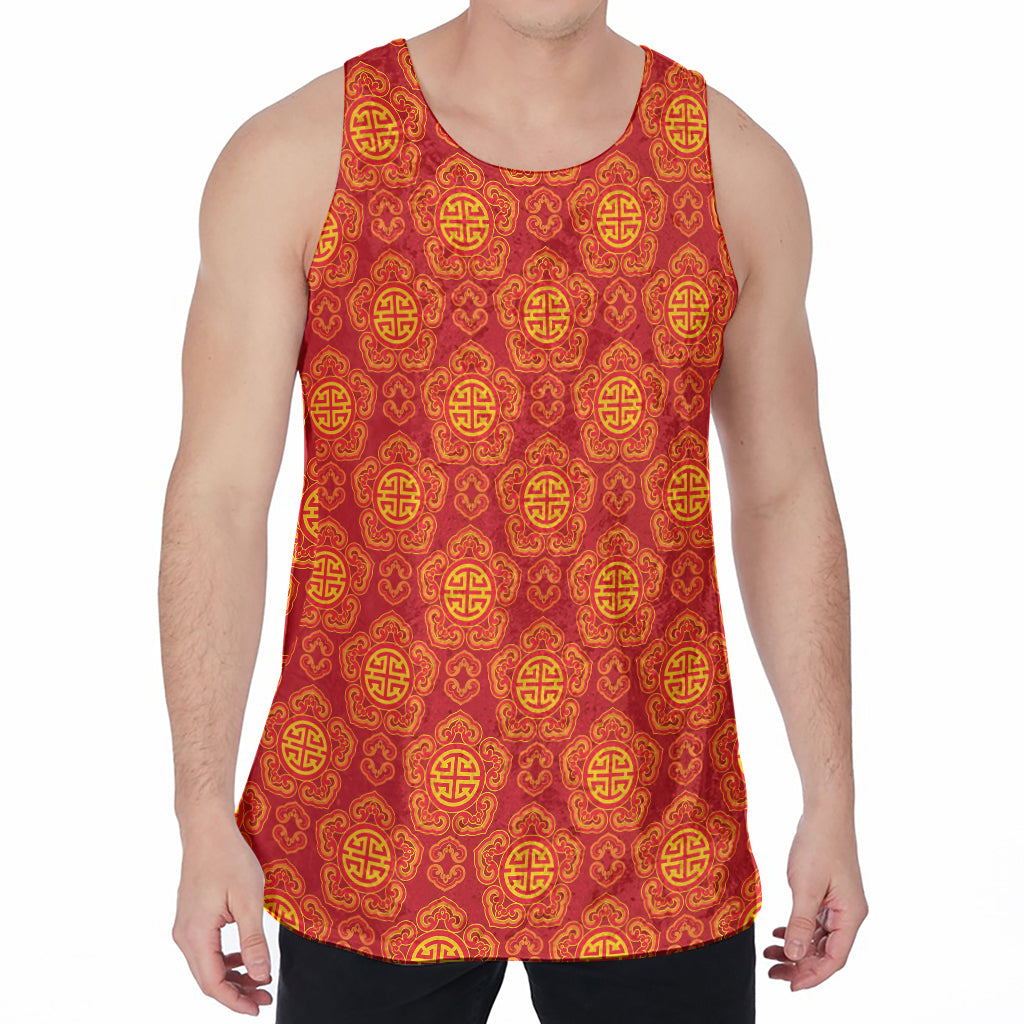 Chinese Prosperity Symbol Pattern Print Men's Velvet Tank Top