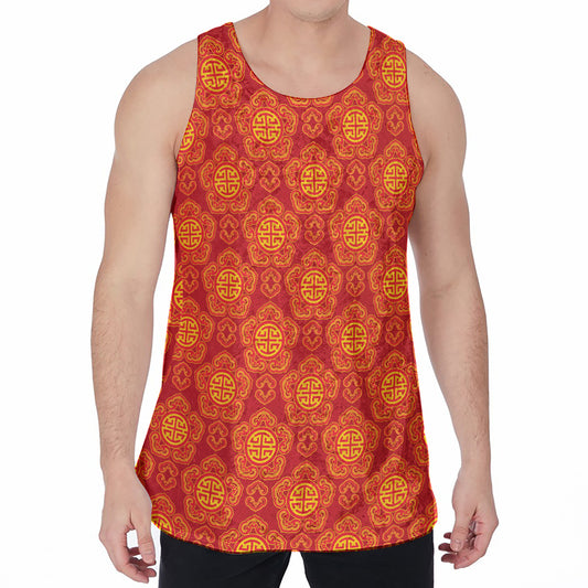 Chinese Prosperity Symbol Pattern Print Men's Velvet Tank Top