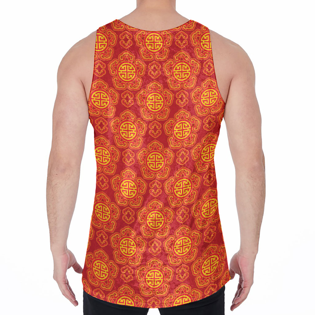 Chinese Prosperity Symbol Pattern Print Men's Velvet Tank Top