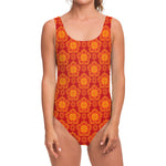 Chinese Prosperity Symbol Pattern Print One Piece Swimsuit