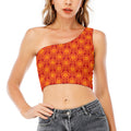 Chinese Prosperity Symbol Pattern Print One Shoulder Crop Top