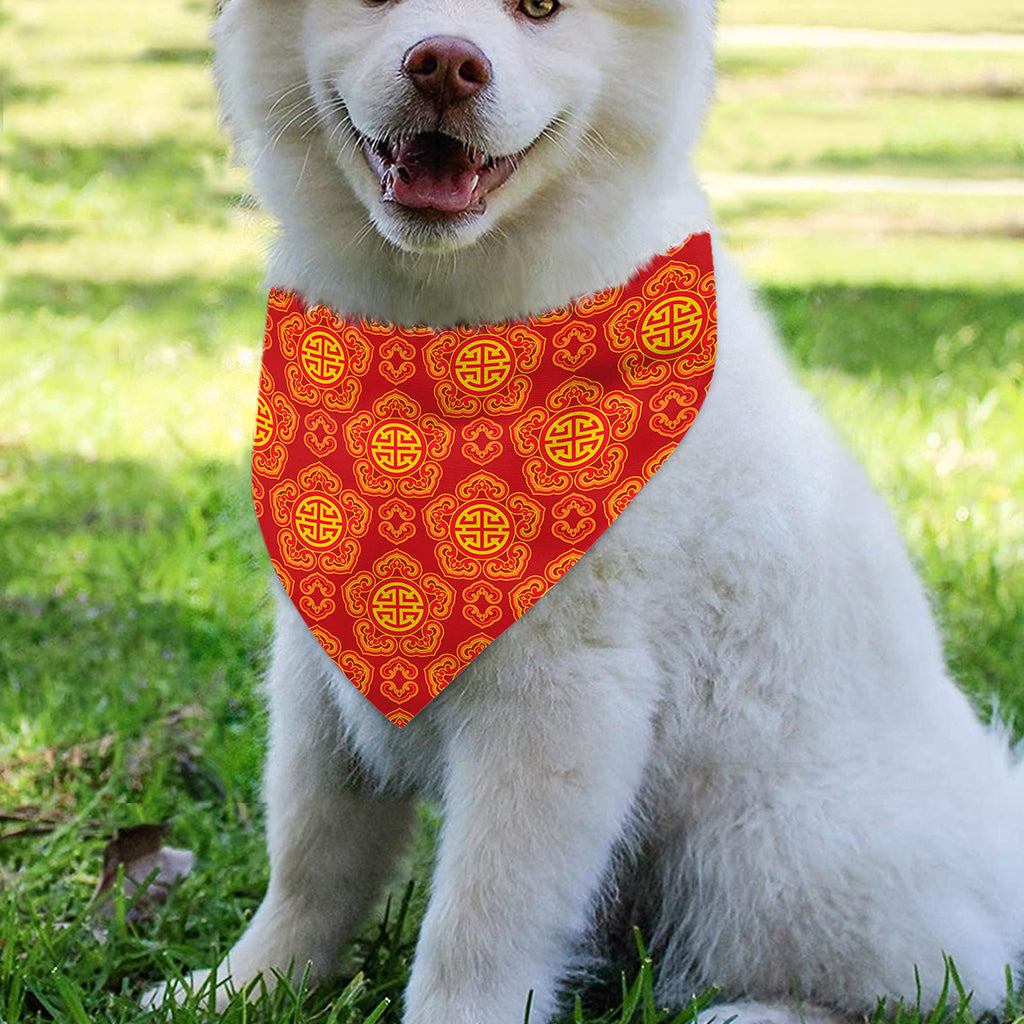 Chinese Prosperity Symbol Pattern Print Over The Collar Dog Bandana