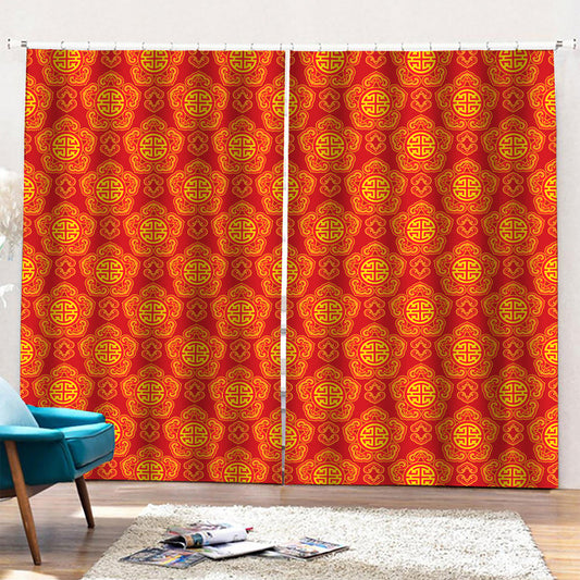 Chinese Prosperity Symbol Pattern Print Pencil Pleat Curtains