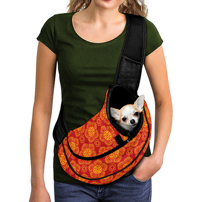 Chinese Prosperity Symbol Pattern Print Pet Sling Carrier