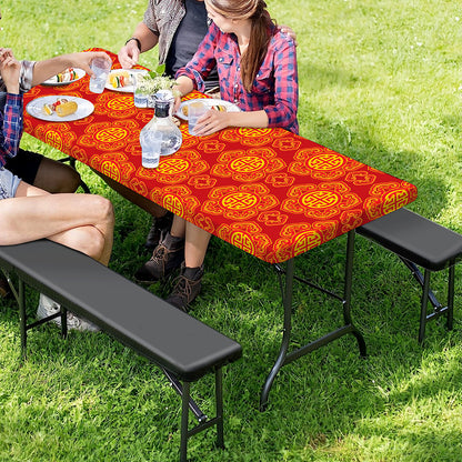 Chinese Prosperity Symbol Pattern Print Picnic Table Cover