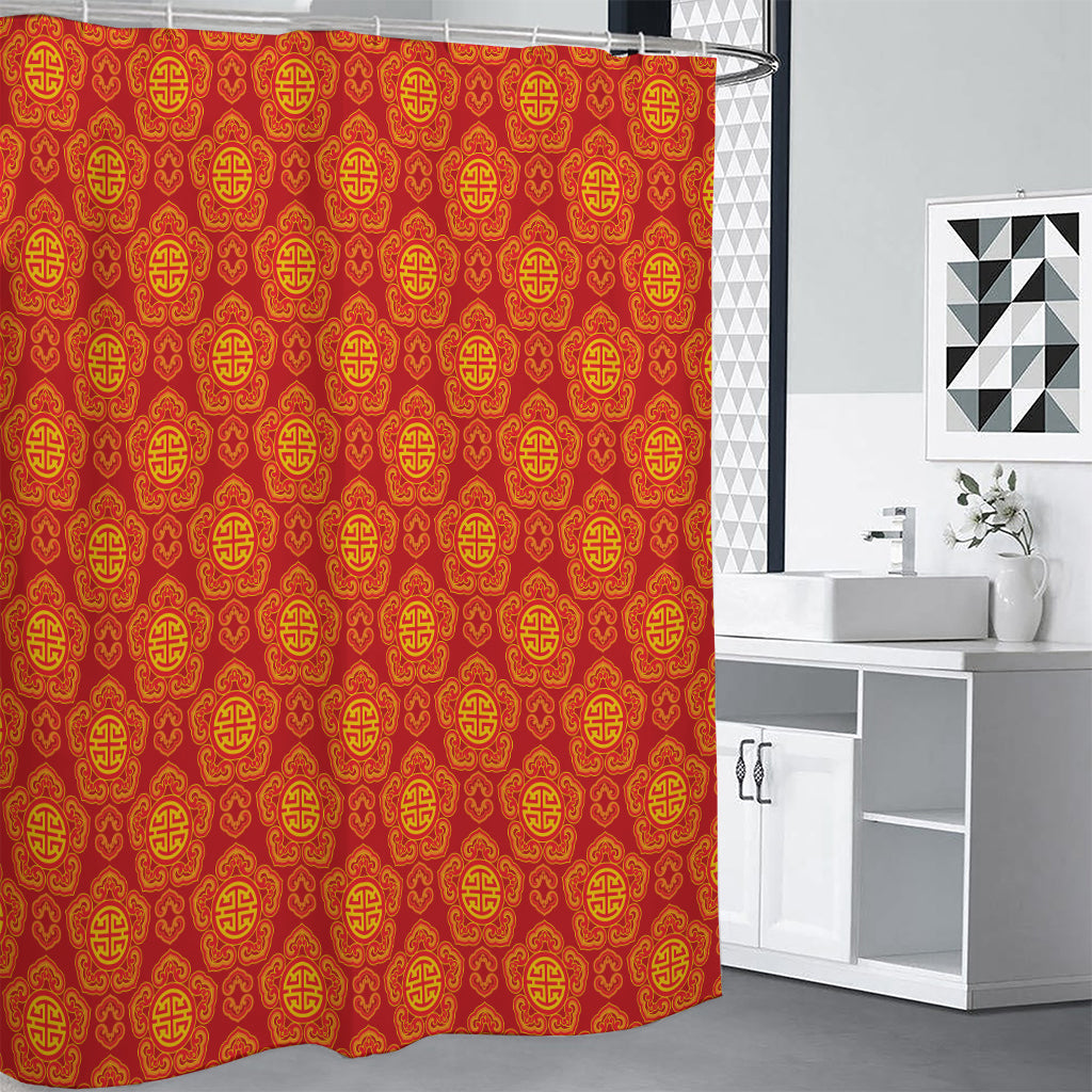 Chinese Prosperity Symbol Pattern Print Premium Shower Curtain