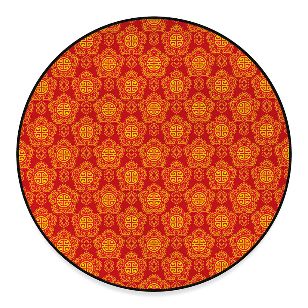 Chinese Prosperity Symbol Pattern Print Round Floor Mat