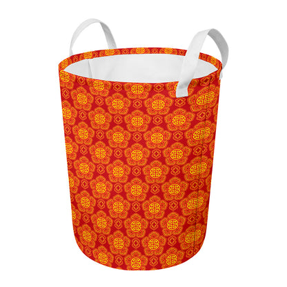 Chinese Prosperity Symbol Pattern Print Round Laundry Basket