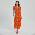Chinese Prosperity Symbol Pattern Print Short Sleeve Maxi Dress