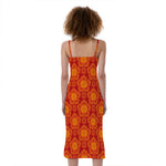 Chinese Prosperity Symbol Pattern Print Slim Fit Midi Cami Dress