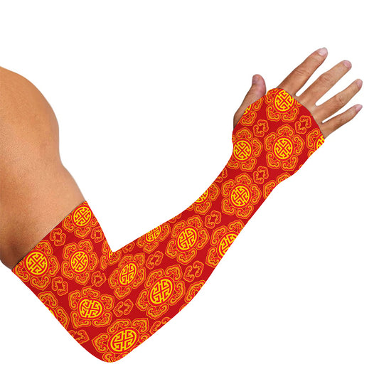 Chinese Prosperity Symbol Pattern Print Sun Protection Arm Sleeves