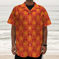 Chinese Prosperity Symbol Pattern Print Textured Short Sleeve Shirt